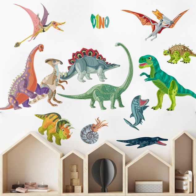 Naklejki na ścianę dinozaury 3d Zestaw kolorowych dinozaurów