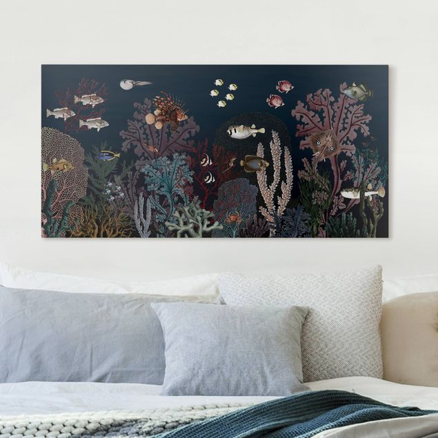 Obrazy do salonu nowoczesne Kolorowa rafa koralowa nocą