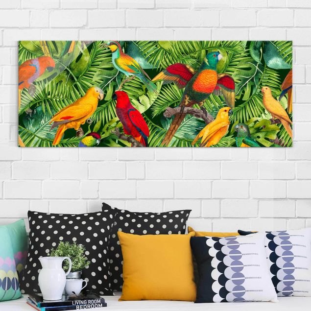 Dekoracja do kuchni Kolorowy kolaż - Papugi w dżungli