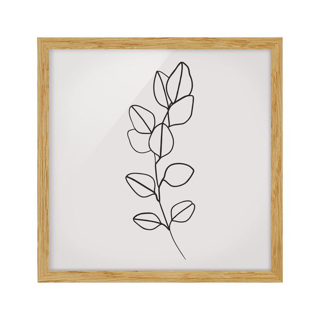 Obrazy w ramie do łazienki Line Art Gałązka liści czarno-biały