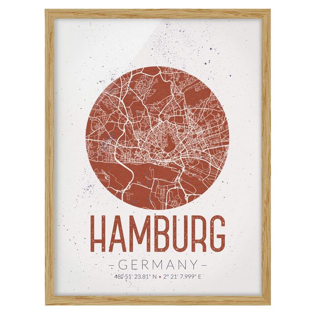 Obrazy w ramie do kuchni Mapa miasta Hamburg - Retro