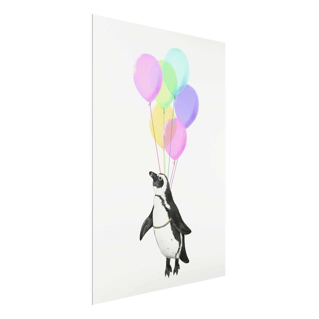 Obrazy na szkle zwierzęta Ilustracja pastelowych balonów w kształcie pingwina