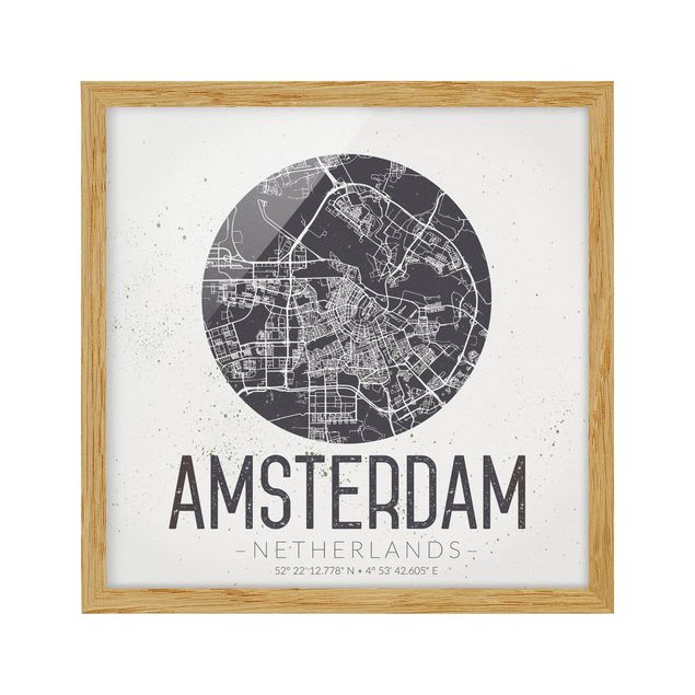 Obrazy w ramie do kuchni Mapa miasta Amsterdam - Retro
