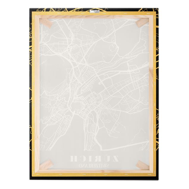 Złoty obraz na płótnie - Mapa miasta Zurych - Klasyczna czerń