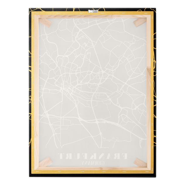 Złoty obraz na płótnie - Mapa miasta Frankfurt - Klasyczna czerń