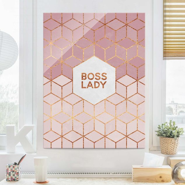 Obrazy z napisami Boss Lady Hexagons Pink