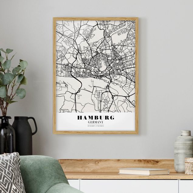 Obrazy w ramie do korytarzu Mapa miasta Hamburg - Klasyczna