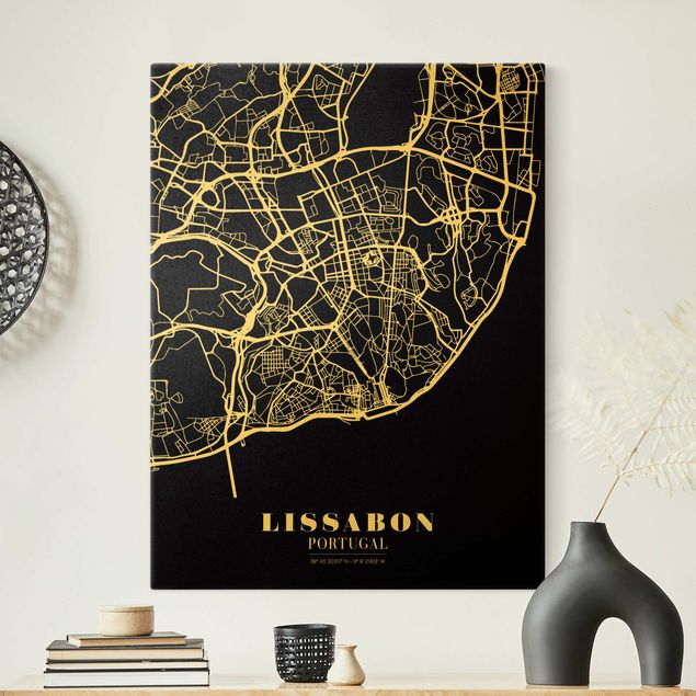 Obrazy powiedzenia Mapa miasta Lisbon - Klasyczna Black