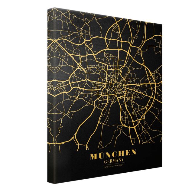 Obraz mapa świata Mapa miasta Monachium - Klasyczna czerń