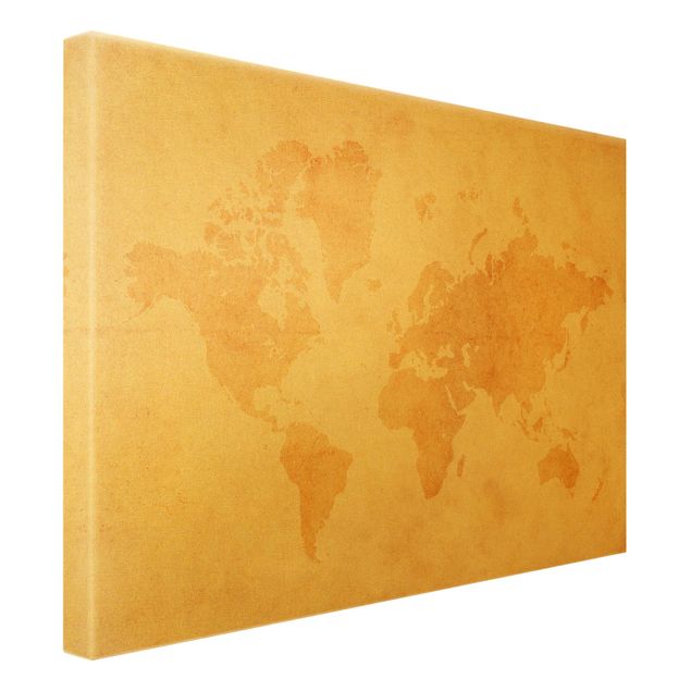 Złoty obraz na płótnie - Mapa świata w stylu vintage