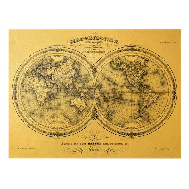 Obrazy na ścianę Mapa świata - francuska mapa półkul z 1848 r.