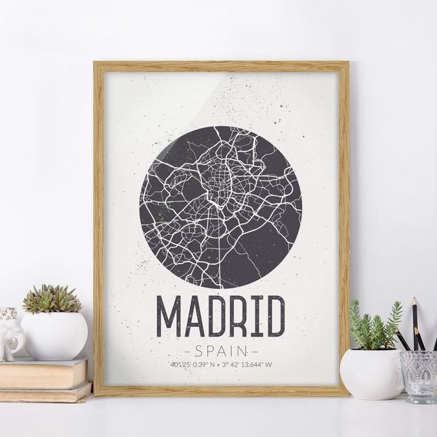 Obrazy w ramie do korytarzu Mapa miasta Madryt - Retro