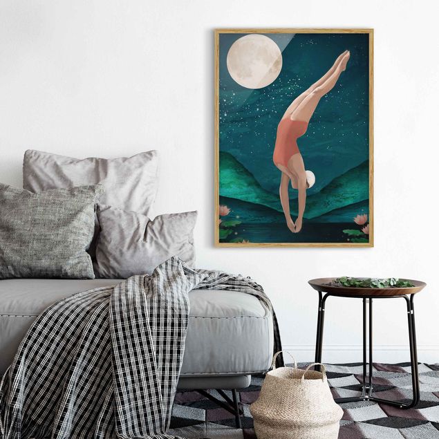 Obrazy w ramie do korytarzu Ilustracja kąpiącej się kobiety Księżyc malarstwo