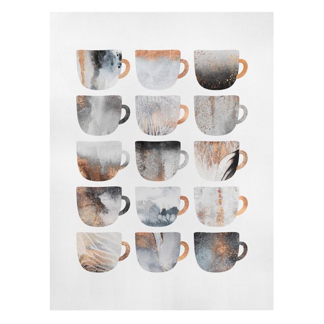 Elisabeth Fredriksson obrazy Szare filiżanki do kawy w kolorze złotym