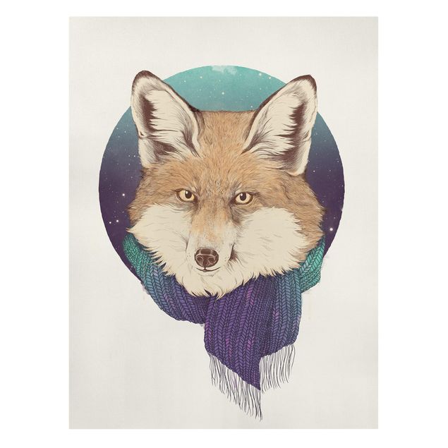 Obrazy ze zwierzętami Ilustracja Fox Moon Purpurowy turkusowy