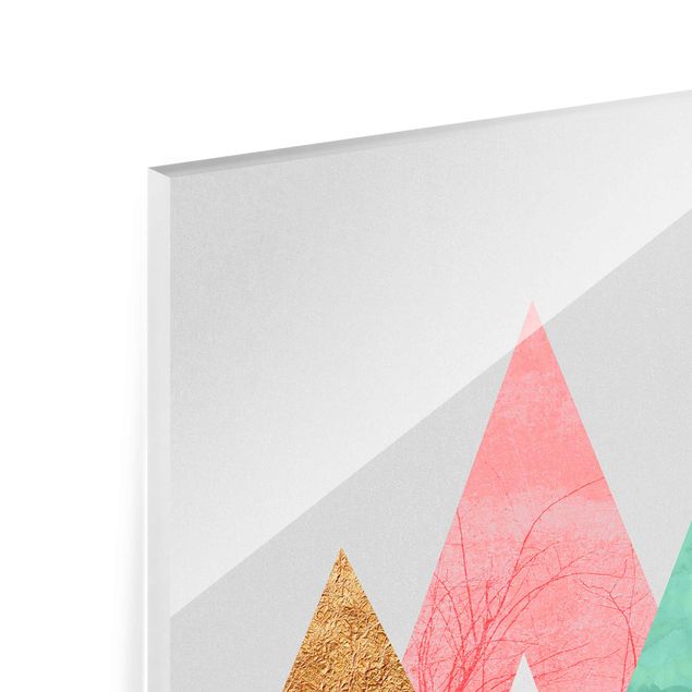Obrazy na szkle abstrakcja Góry trójkątne ze złotymi iglicami