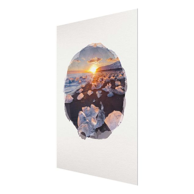 Obrazy na szkle plaża Akwarele - Kawałki lodu na plaży Islandia