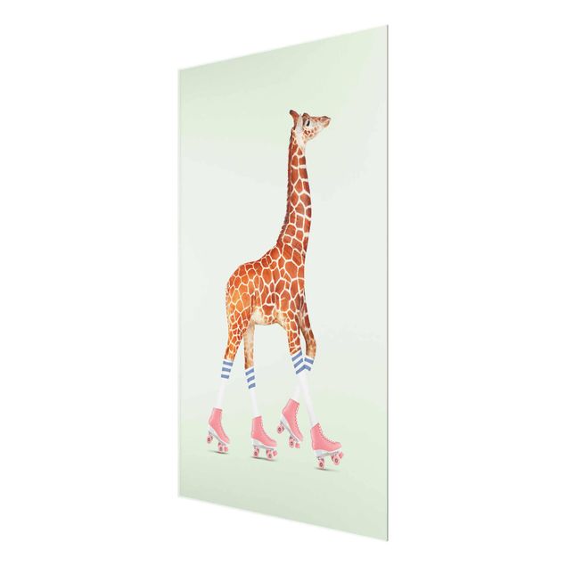 Obrazy na szkle artyści Żyrafa na wrotkach
