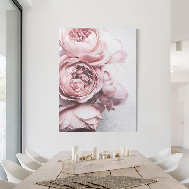Obrazy na płótnie róże Kwiaty różowej piwonii Shabby Pastel