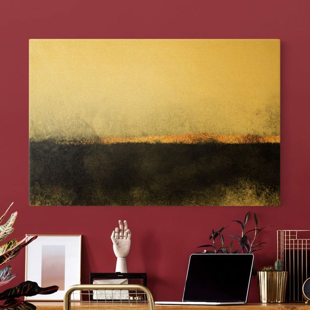 Nowoczesne obrazy do salonu Abstrakcja Złoty horyzont czarno-biały