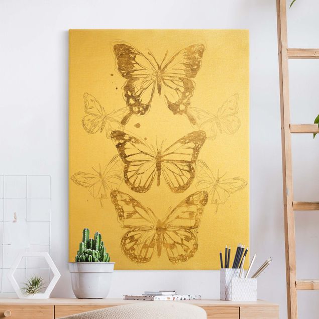Nowoczesne obrazy do salonu Kompozycja motyla w złocie I