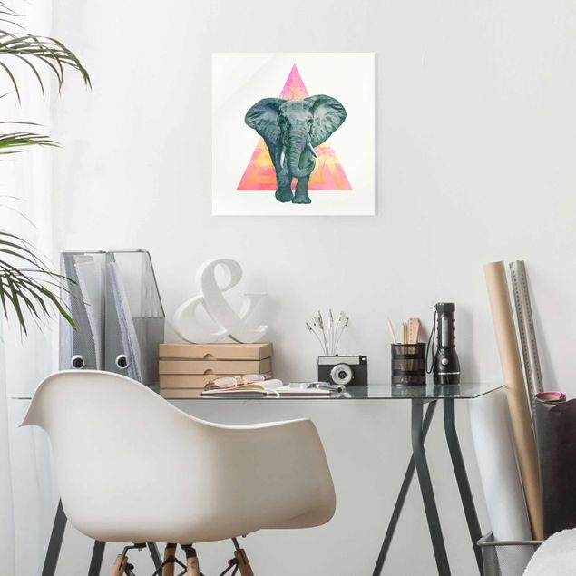 Dekoracja do kuchni Ilustracja przedstawiająca słonia na tle trójkątnego obrazu