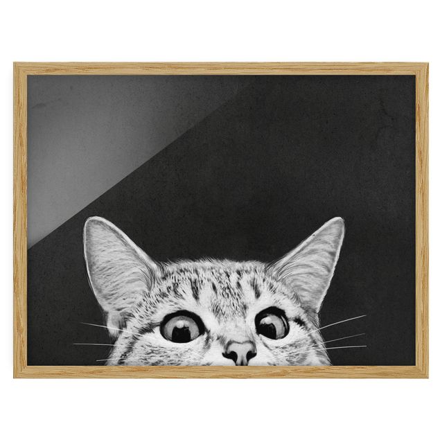 Obrazy w ramie do łazienki Ilustracja kot czarno-biały rysunek