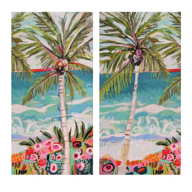 Obraz natura Drzewo palmowe z różowymi kwiatami Zestaw I