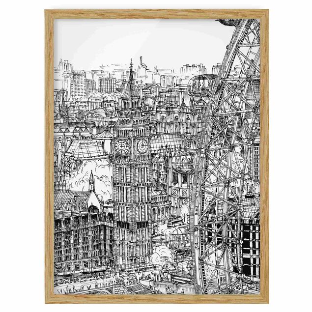 Obrazy w ramie do łazienki Studium miasta - London Eye