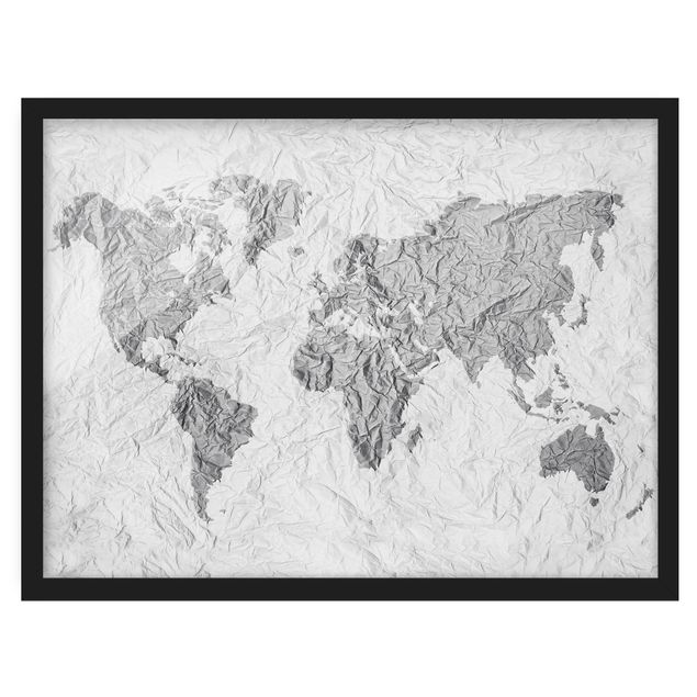 Obrazy w ramie do kuchni Papierowa mapa świata biała szara