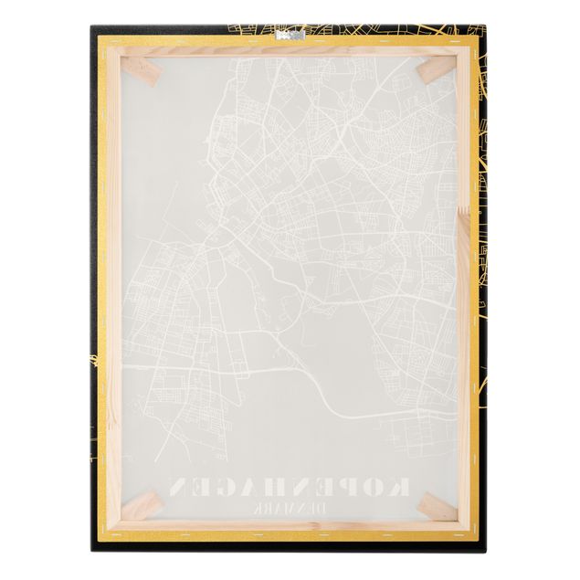Złoty obraz na płótnie - Mapa miasta Kopenhaga - Klasyczna czerń