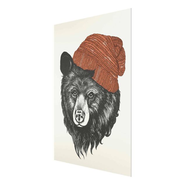 Obrazy do salonu Ilustracja Niedźwiedź z czerwoną czapką Rysunek