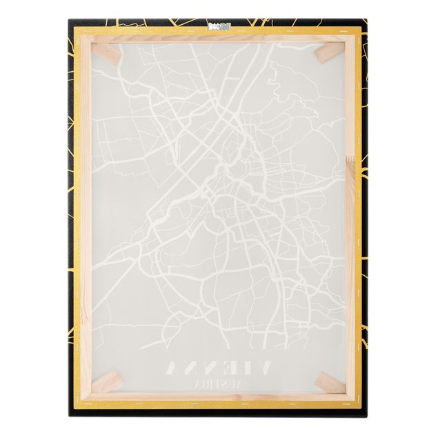 Złoty obraz na płótnie - Mapa miasta Vienna - Klasyczna Black