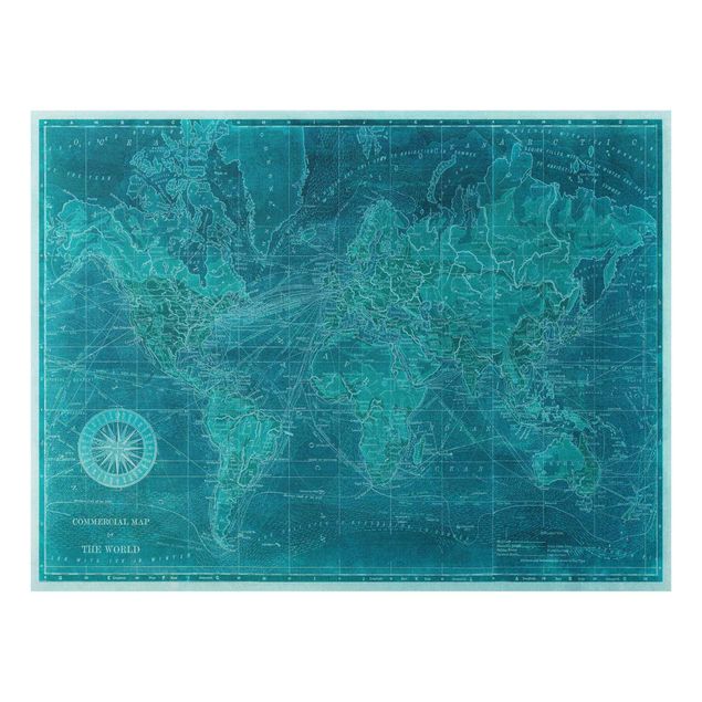 Obrazy na szkle mapy Lazurowa mapa świata w stylu vintage