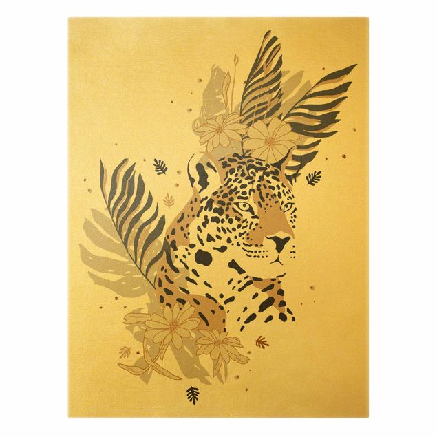 Złoty obraz na płótnie - Zwierzęta Safari - portret lamparta