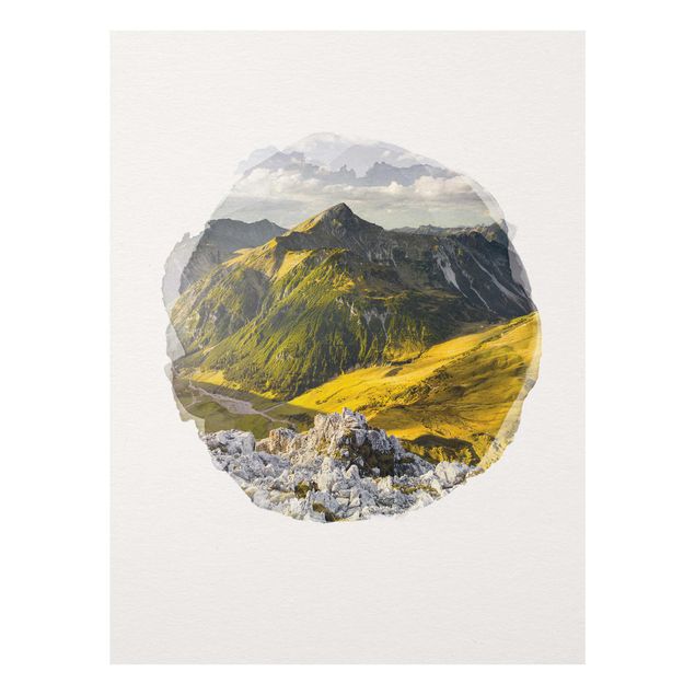 Obrazy na szkle krajobraz Akwarele - góry i dolina w Alpach Lechtalskich w Tyrolu