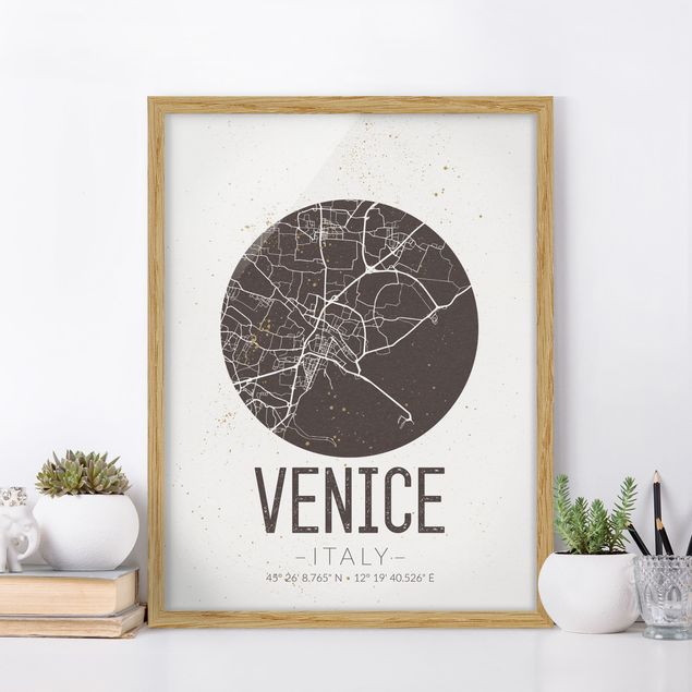 Obrazy w ramie do korytarzu Mapa miasta Wenecja - Retro