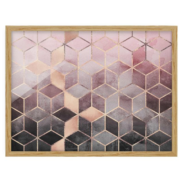 Obrazy w ramie do łazienki Różowo-szara złota geometria