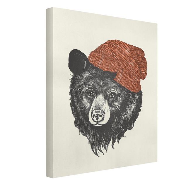 Nowoczesne obrazy do salonu Ilustracja Niedźwiedź z czerwoną czapką Rysunek