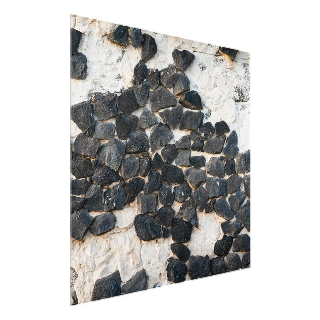 Szary obraz na ścianę Ściana z czarnymi kamieniami