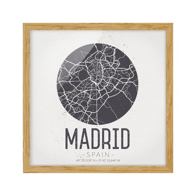 Obrazy w ramie do kuchni Mapa miasta Madryt - Retro