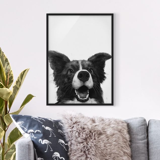Dekoracja do kuchni Ilustracja pies Border Collie czarno-biały malarstwo