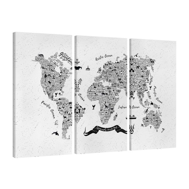 Obrazy zwierzęta Typografia Mapa świata biała