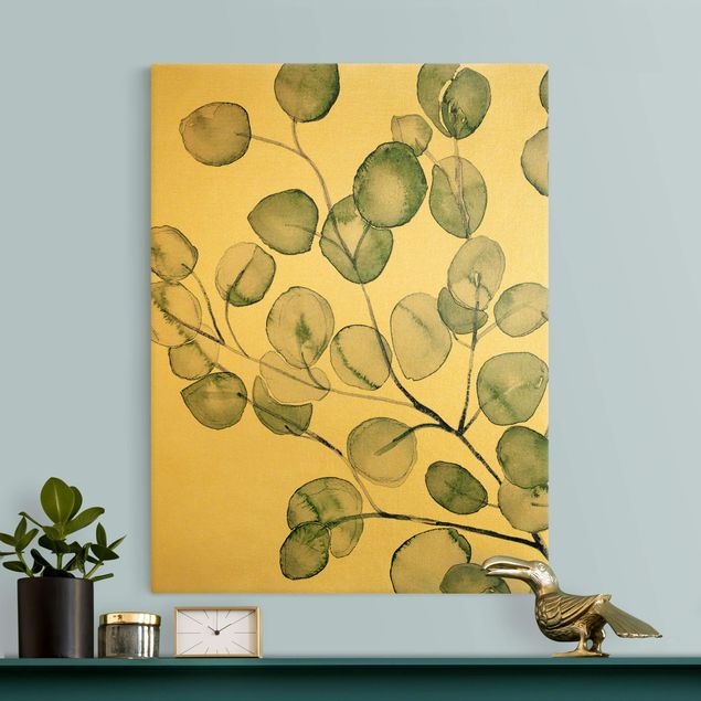 Zielony obraz Zielona akwarela Gałązka eukaliptusa