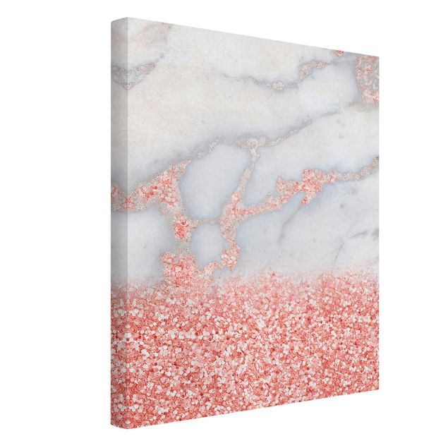 Obrazy nowoczesne Mamor look z różowym konfetti