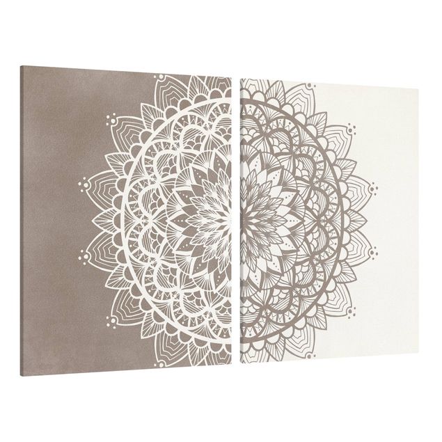 Obrazy nowoczesne Mandala Ilustracja shabby zestaw beżowo-biały