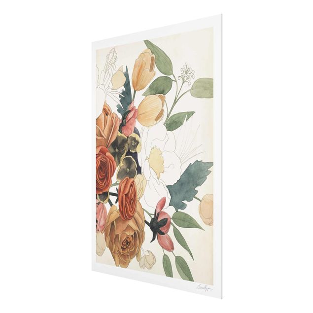 Obrazy z motywem kwiatowym Rysowanie bukietu kwiatów w czerwieni i sepii II