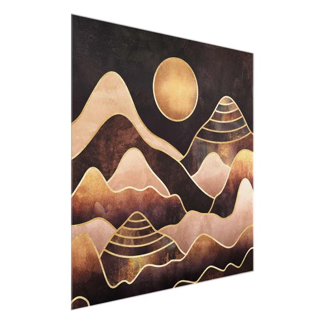 Obrazy na szkle góra Złote słońce abstrakcyjne góry