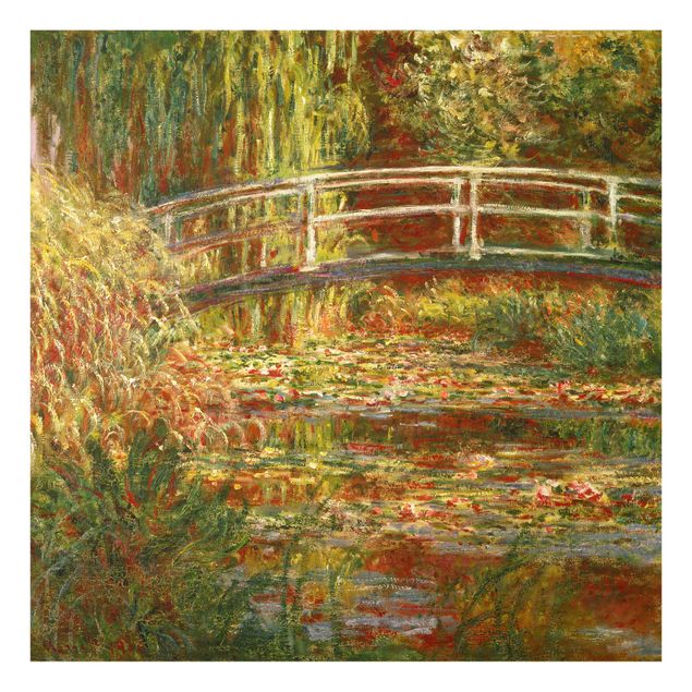 Obrazy na szkle kwadrat Claude Monet - Staw z liliami wodnymi i japoński mostek (Harmonia w różu)
