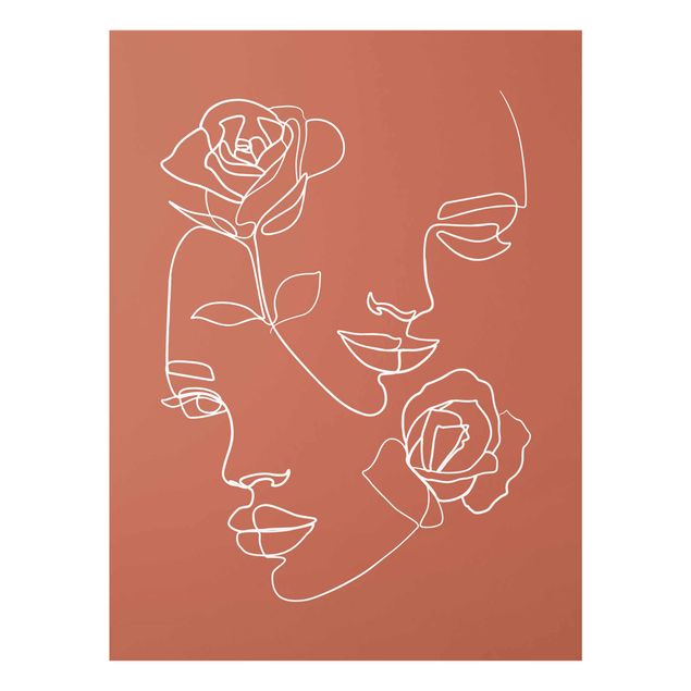 Obrazy do salonu Line Art Twarze kobiet Róże Miedź